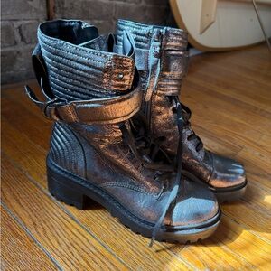 DKNY Metallic Black/Silver Women's Combat Boots